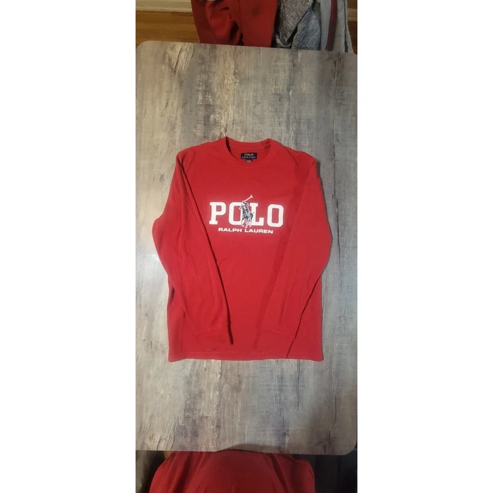 Polo Ralph Lauren Men's Large Red‎ Waffle Knit Thermal Shirt Big Logo Sleepwear